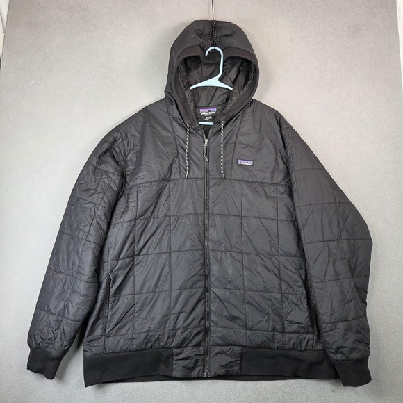 Patagonia Jacket Mens 2XL XXL Black Bomber Box Quilted Hoody Insulated Puffer - Picture 1 of 10